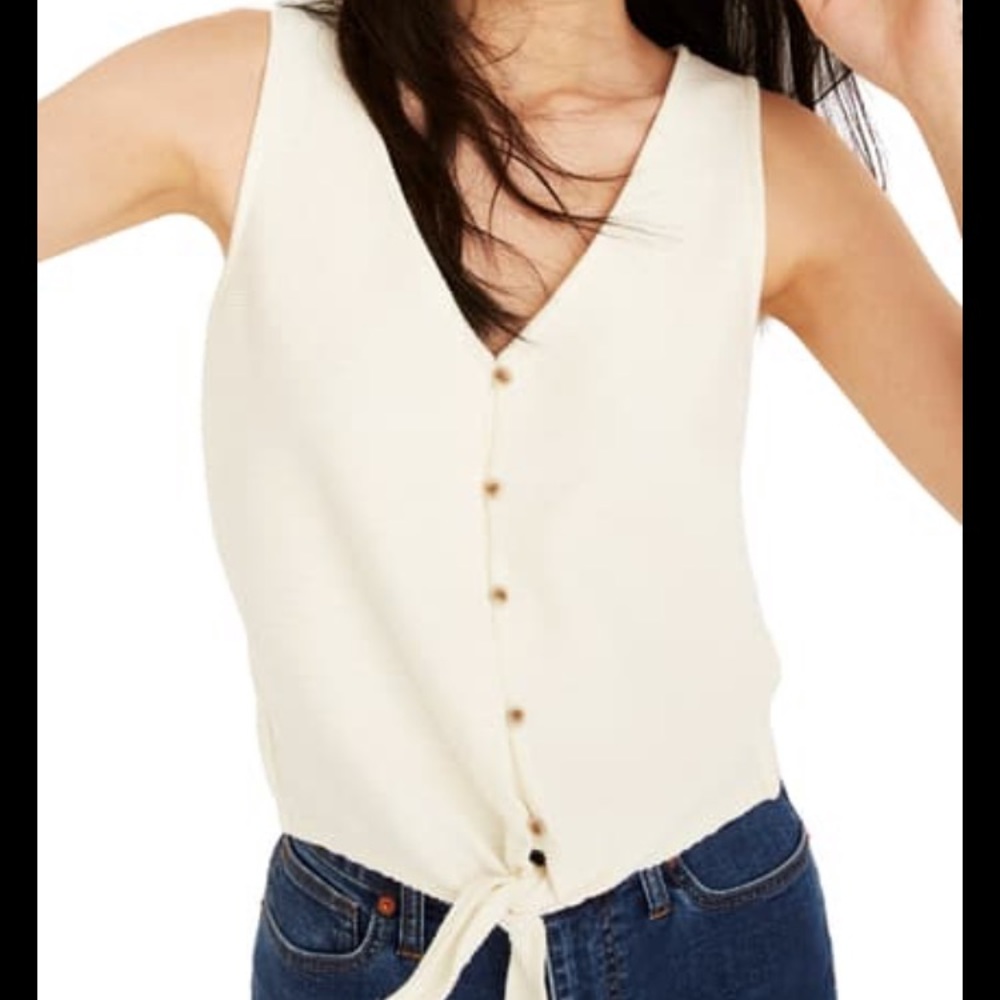 Madewell Texture & Thread Cream Button-Front Tie Tank Top